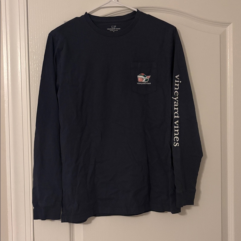 Vineyard Vines Christmas Blue Long Sleeve Tee Classic Comfort